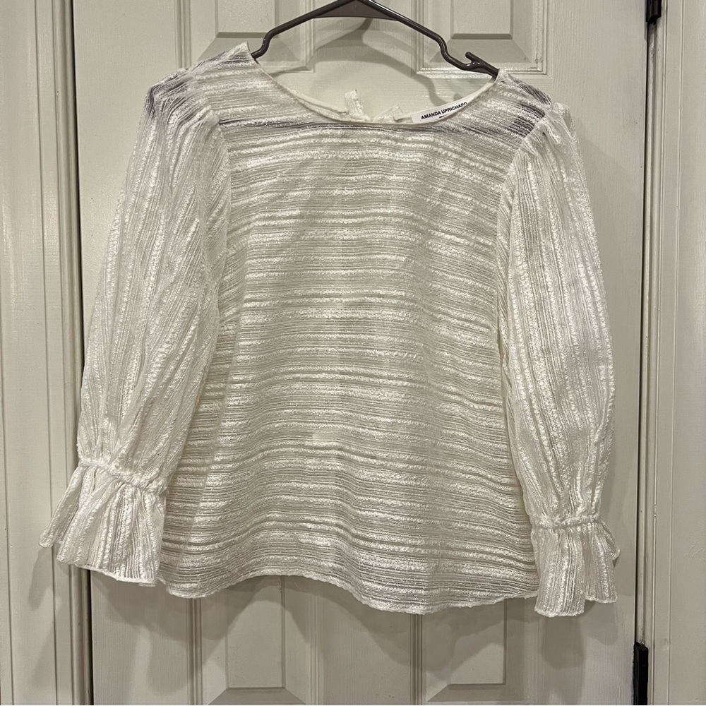 Amanda Uprichard White Blouse Sheer Unlined Women’s Medium
